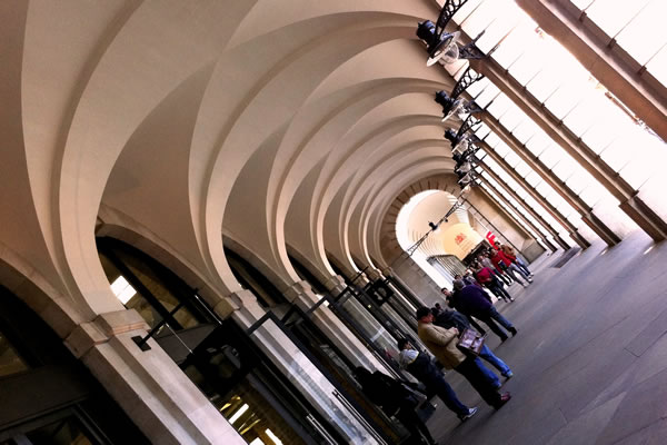 Outside columns and pedestrian area