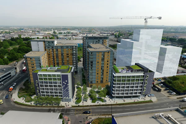 Aerial view showing where new development will be built